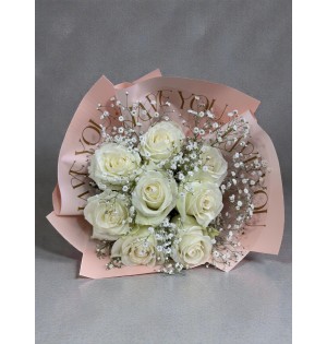 Pure Blush – Beyaz Gül & Cipsofilya Buketi